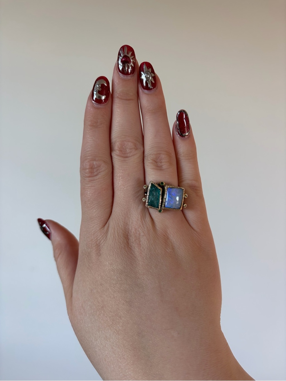 925 Silver Custom Ring with Real Emerald, Topaz, Ethiopian Opal, and Tourmaline